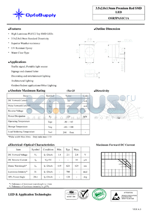 OSR5PAS1C1A datasheet - 3.5x2.8x1.9mm Premium Red SMD LED