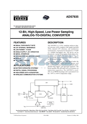 ADS7835EB datasheet - 12-Bit, High-Speed, Low Power Sampling ANALOG-TO-DIGITAL CONVERTER