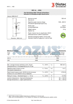 HV2 datasheet - Fast Switching High Voltage Si-Rectifiers