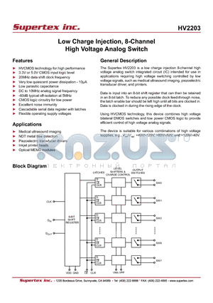 HV2203FG-G datasheet - Low Charge Injection, 8-Channel High Voltage Analog Switch