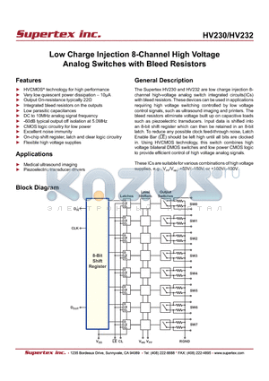 HV232FG-G datasheet - Low Charge Injection 8-Channel High Voltage Analog Switches with Bleed Resistors