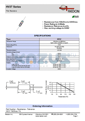 HV37 datasheet - Film Resistors