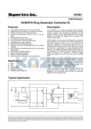 HV461FG datasheet - HV461FG Ring Generator Controller IC