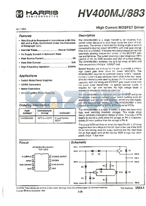 HV400MJ/883 datasheet - High Current MOSFET Driver