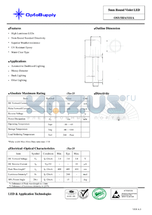 OSV5HA5111A datasheet - 5mm Round Violet LED