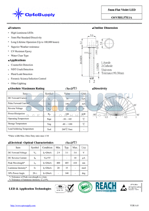 OSV5HL57E1A datasheet - 5mm Flat Violet LED