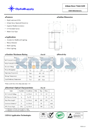 OSV5HA56A1A datasheet - 4.8mm Straw Violet LED