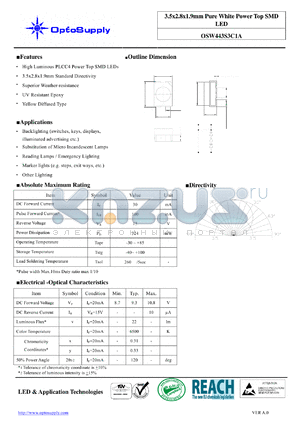 OSW443S3C1A datasheet - 3.5x2.8x1.9mm Pure White Power Top SMD LED