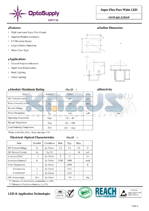 OSW44LZ5D1P datasheet - Super Flux Pure White LED