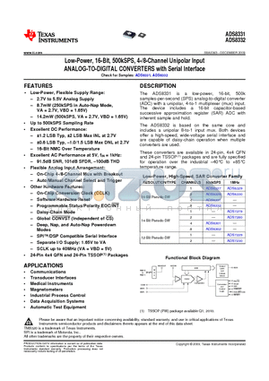 ADS8332IBPWR datasheet - Low-Power, 16-Bit, 500kSPS, 4-/8-Channel Unipolar Input ANALOG-TO-DIGITAL CONVERTERS with Serial Interface