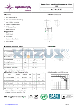 OSY5CA5C31P datasheet - Deluxe Power 5mm Round Commercial Yellow LED