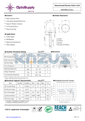 OSY5MAA131A datasheet - 10mm Round Phoenix Yellow LED