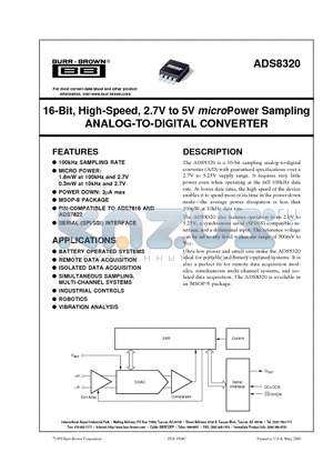 ADS8320E datasheet - 16-Bit, High-Speed, 2.7V to 5V microPower Sampling ANALOG-TO-DIGITAL CONVERTER