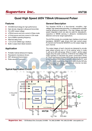 HV738K6-G datasheet - Quad High Speed a65V 750mA Ultrasound Pulser