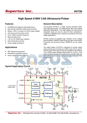 HV739 datasheet - High Speed a100V 3.0A Ultrasound Pulser