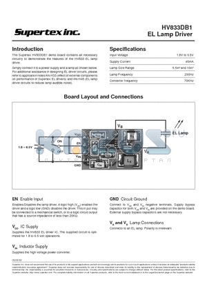 HV833DB1 datasheet - EL Lamp Driver