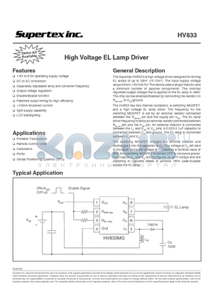 HV833MG datasheet - High Voltage EL Lamp Driver