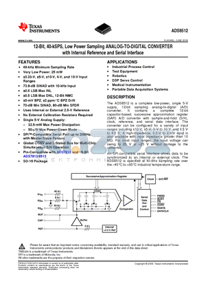 ADS8512IDW datasheet - 12-Bit, 40-kSPS, Low Power Sampling ANALOG-TO-DIGITAL CONVERTER with Internal Reference and Serial Interface