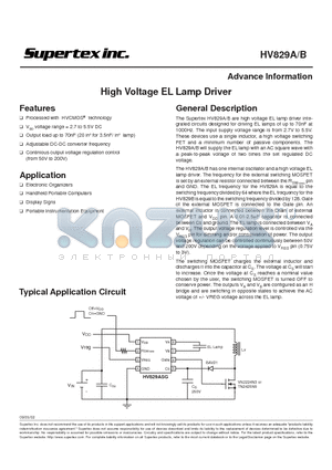 HV829ASG datasheet - High Voltage EL Lamp Driver