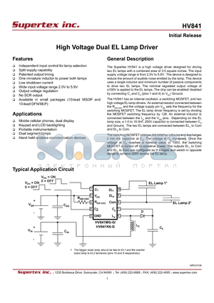 HV841K6-G datasheet - High Voltage Dual EL Lamp Driver