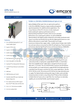 OTP-1ETR-A2/A2 datasheet - DWDM Wideband Optical Link