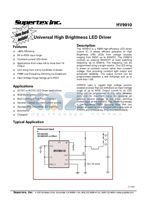 HV9910 datasheet - Universal High Brightness LED Driver