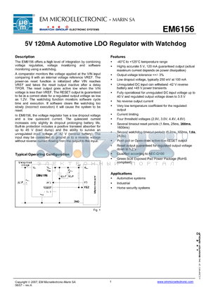 EM6156 datasheet - 5V 120mA Automotive LDO Regulator with Watchdog