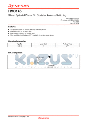 HVC145 datasheet - Silicon Epitaxial Planar Pin Diode for Antenna Switching