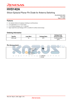 HVD142A datasheet - Silicon Epitaxial Planar Pin Diode for Antenna Switching