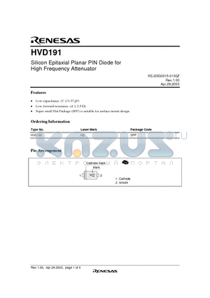 HVD191 datasheet - Silicon Epitaxial Planar PIN Diode for High Frequency Attenuator