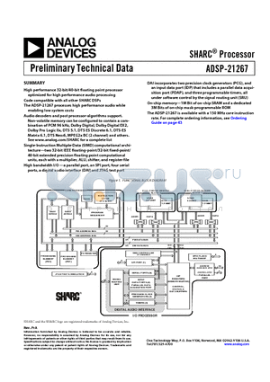 ADSP-21267SKSTZ-X datasheet - Preliminary Technical Data