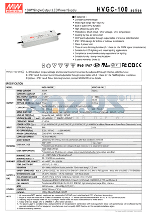 HVGC-100-700 datasheet - 100W Single Output LED Power Supply