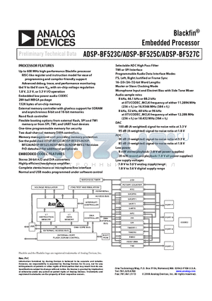 ADSP-BF523C datasheet - Blackfin Embedded Processor 289-ball MBGA package