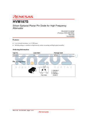 HVM187S datasheet - Silicon Epitaxial Planar PIN Diode for High Frequency Attenuator