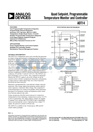 ADT14GP datasheet - Quad Setpoint, Programmable Temperature Monitor and Controller