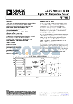 ADT7310TRZ datasheet - a0.5`C Accurate, 16-Bit Digital SPI Temperature Sensor