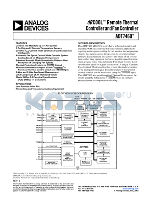 ADT7460 datasheet - dB COOL Remote Thermal Controller and Fan Controller