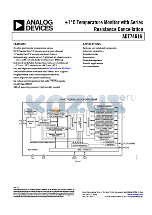 ADT7461AARMZ datasheet - a1`C Temperature Monitor with Series Resistance Cancellation