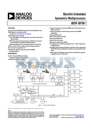 ADSP-BF561SKBCZ500 datasheet - Blackfin Embedded Symmetric Multi-Processor