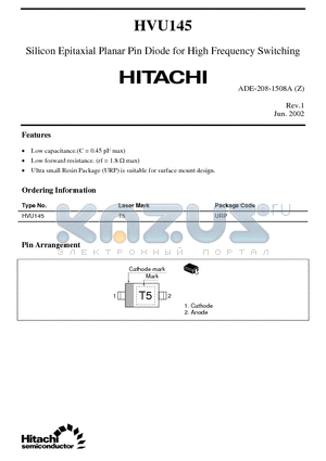HVU145 datasheet - Silicon Epitaxial Planar Pin Diode for High Frequency Switching