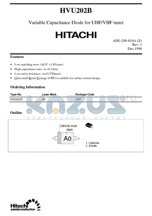 HVU202 datasheet - Variable Capacitance Diode for UHF/VHF tuner