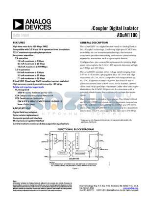 ADUM1100BRZ datasheet - iCoupler Digital Isolator