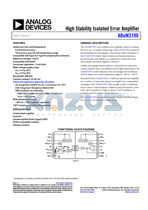 ADUM3190 datasheet - High Stability Isolated Error Amplifier