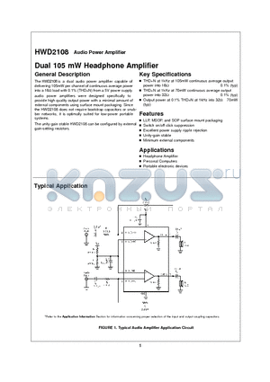 HWD2108 datasheet - Dual 105 mW Headphone Amplifier