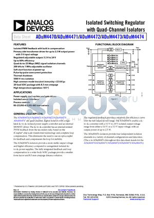 ADUM4470 datasheet - Isolated Switching Regulator with Quad-Channel Isolators