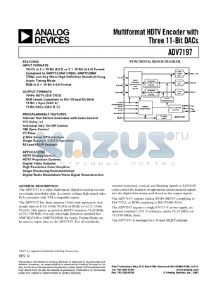 ADV7197KST datasheet - Multiformat HDTV Encoder with Three 11-Bit DACs