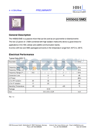 HX5002_SMD datasheet - 4 - 6 GHz Mixer