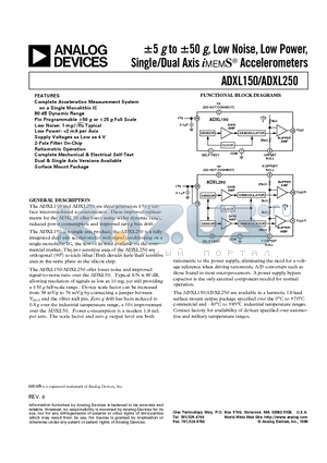 ADXL150 datasheet - -5 g to -50 g, Low Noise, Low Power, Single/Dual Axis iMEMS  Accelerometers