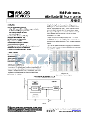 ADXL001-70BEZ datasheet - High Performance, Wide Bandwidth Accelerometer