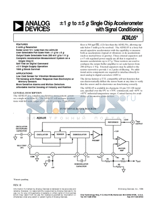 ADXL05 datasheet - -1 g to -5 g Single Chip Accelerometer with Signal Conditioning